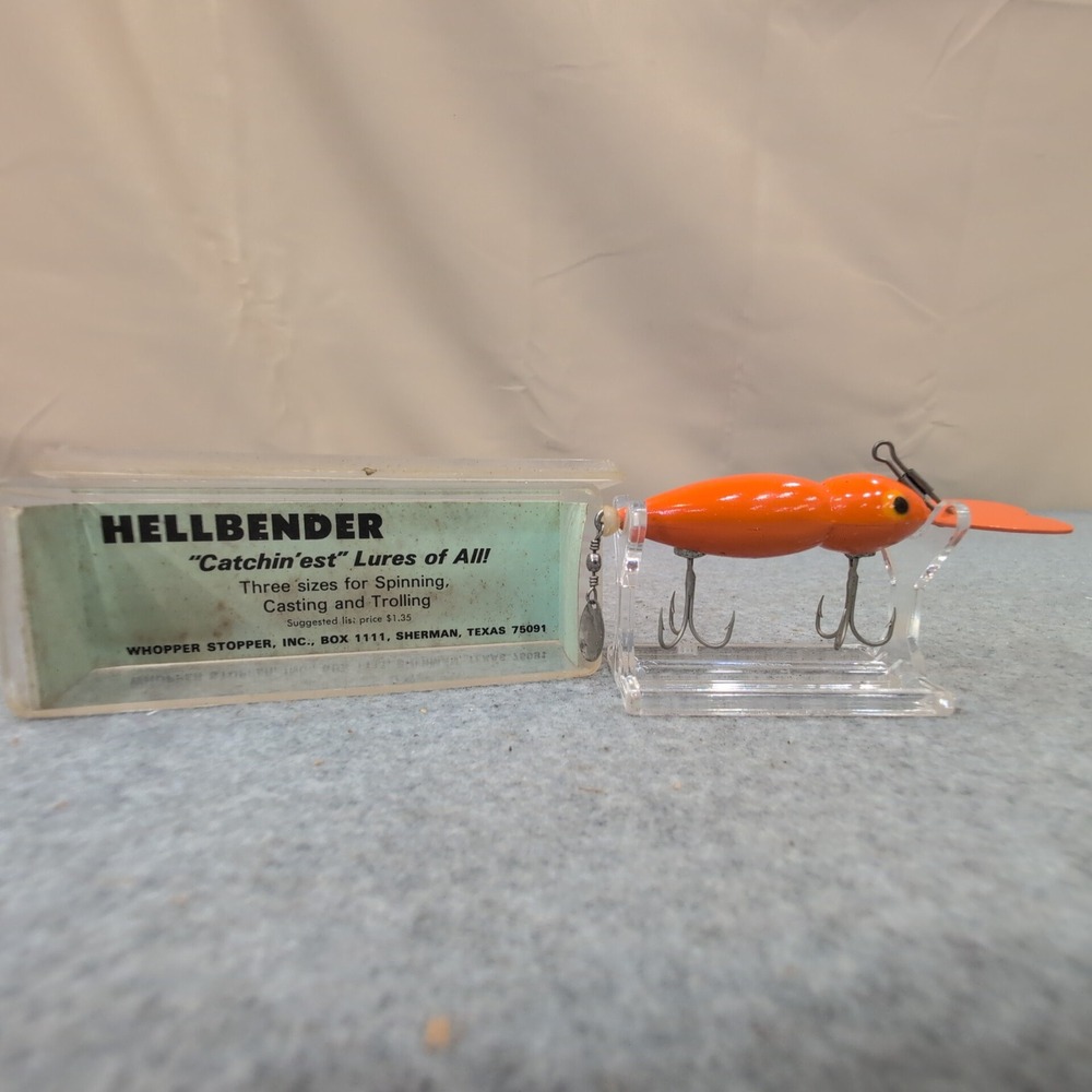 Whopper Stopper Hellbender Vintage Fishing Lure Orange 1130 with Box - Picture 2 of 6